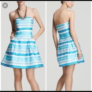 Lily Pulitzer Blossom Dress Blue Silk Stripes